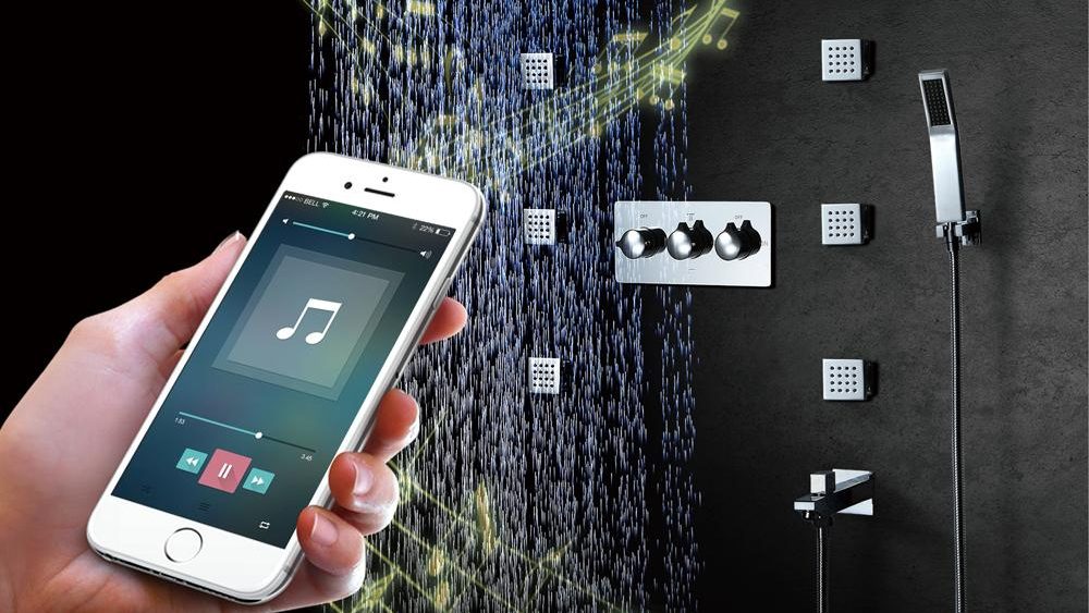 bluetooth music led shower head waterfall