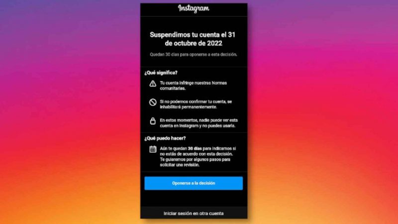 Instagram bloqueada temporalmente