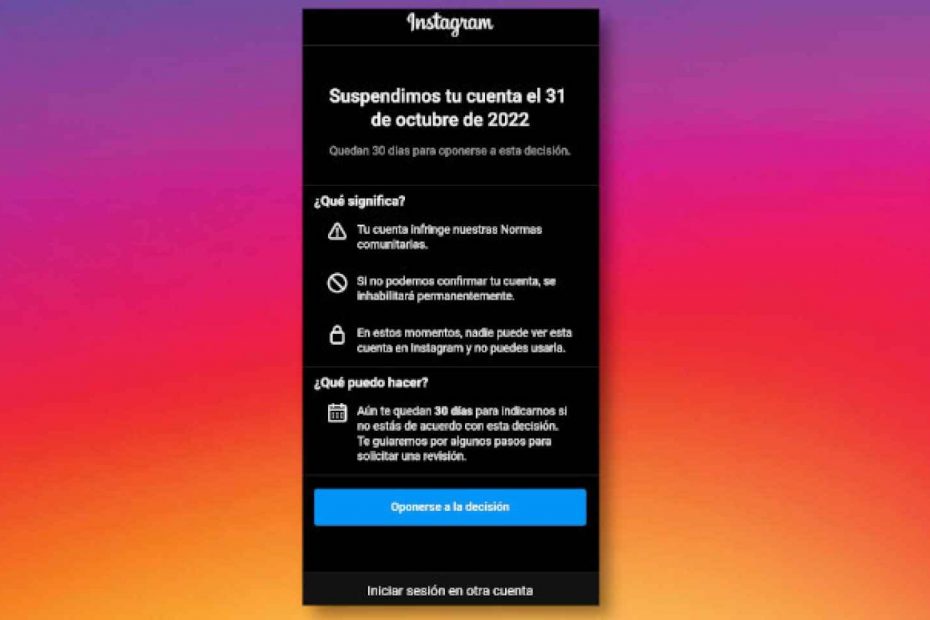 Instagram bloqueada temporalmente