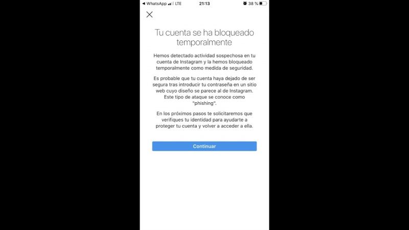 Instagram bloqueada temporalmente