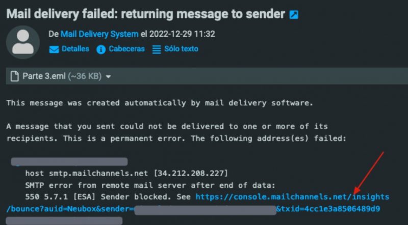 Mail delivery failed returning message to sender