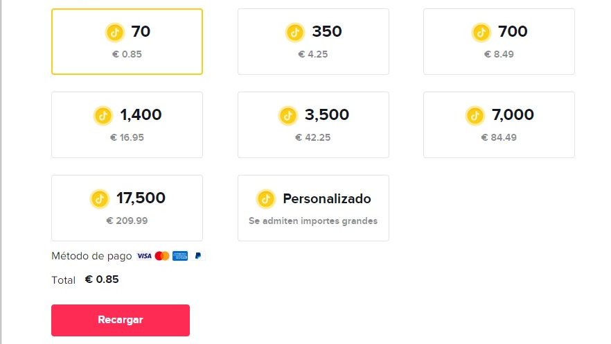 comprar monedas en TikTok